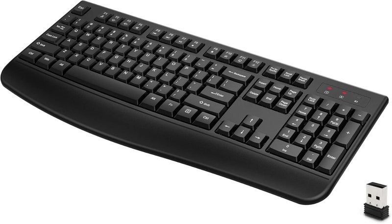 QUASIO Wireless Keyboard, 2.4G Full-Sized Ergonomic Wireless Computer Keyboard with Wrist Rest for Windows, Mac OS Laptop/PC/Desktop/Notebook(Black) - Image 1